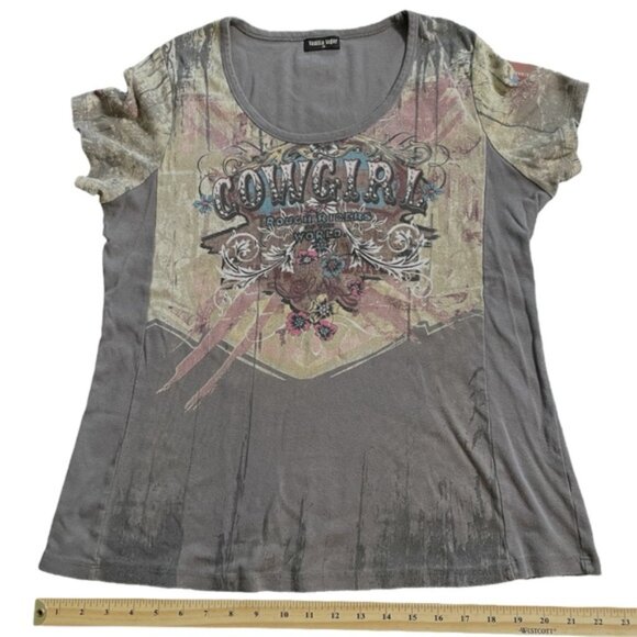 Plus Size Cowgirl Distressed Rhinestone Rodeo Western Graphic T Stampede Sz 1X - Picture 13 of 15